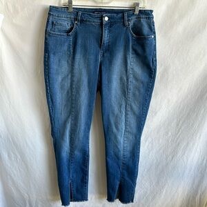 Isaac Mizrahi Live! front split hem blue jeans, size 14